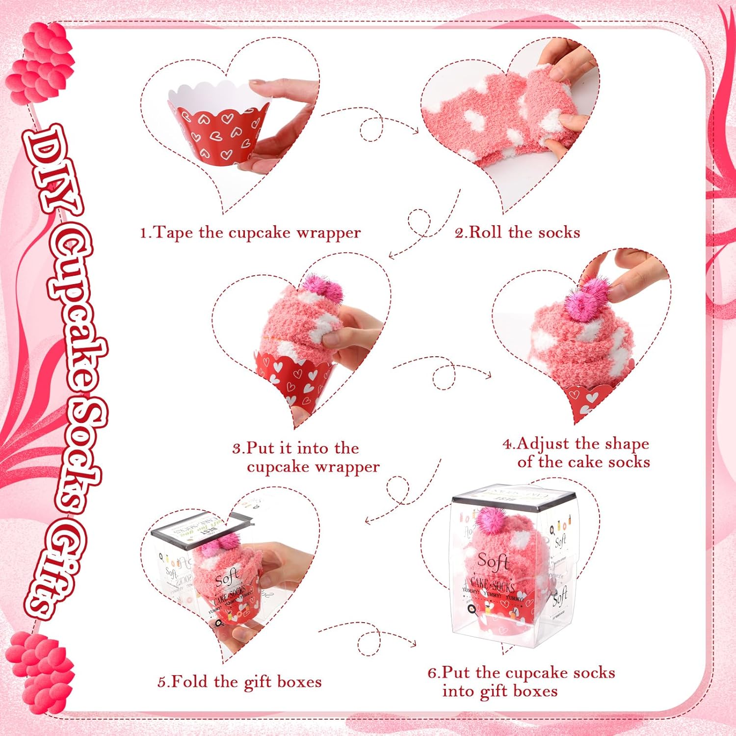 Geyoga 12 Pair Valentine's Day Cupcake Socks Fuzzy Heart Socks Gifts for Women Bulk Fluffy Cozy Slipper Sock DIY - Image 7