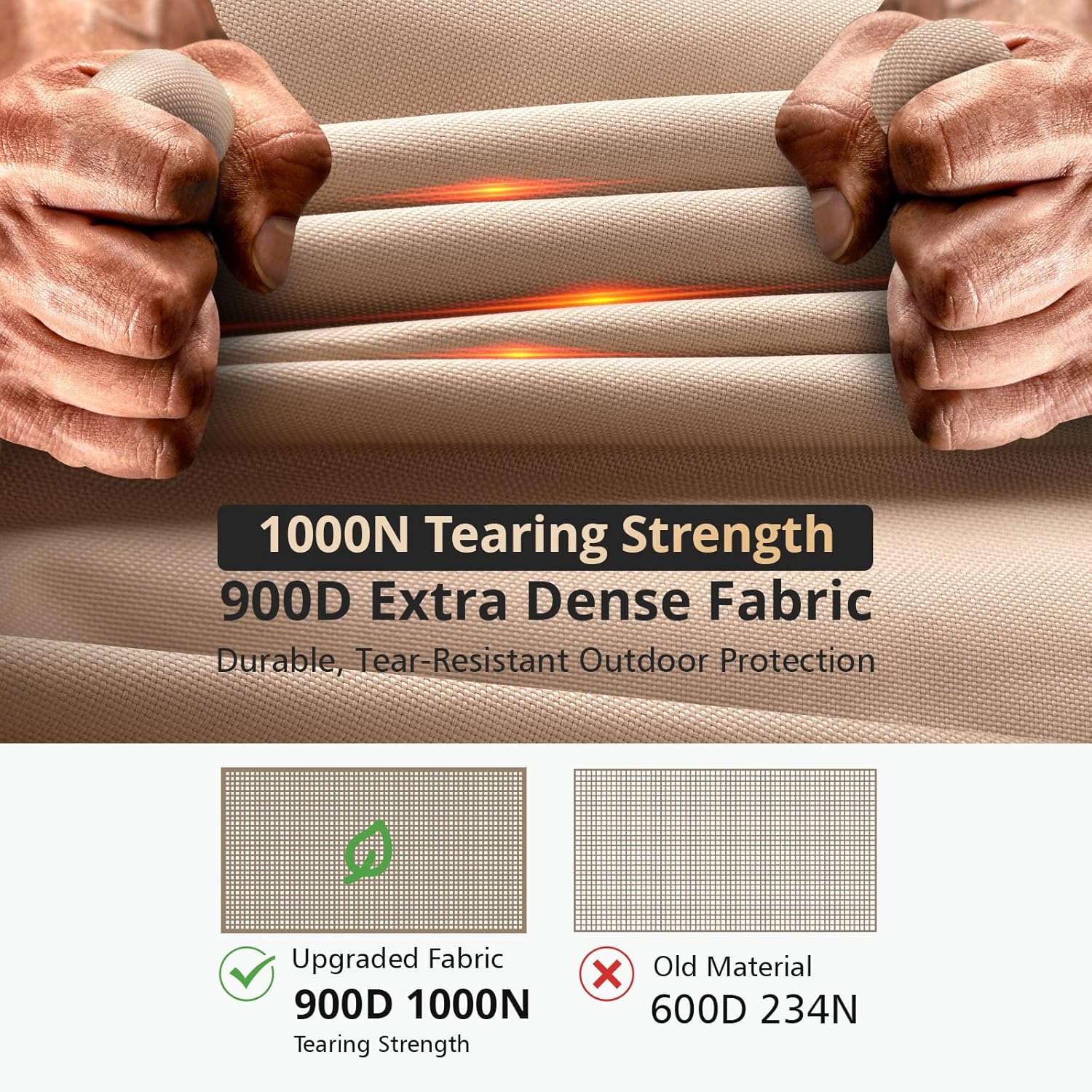 QH.HOME Fire Pit Cover Rectangular 52 x 34 Inch,Outdoor Waterproof Fire Pit Table Cover Strong Tear Resistant and Fading Resistant for Rectangle Patio Furniture Fireplaces - Wheat - Image 3