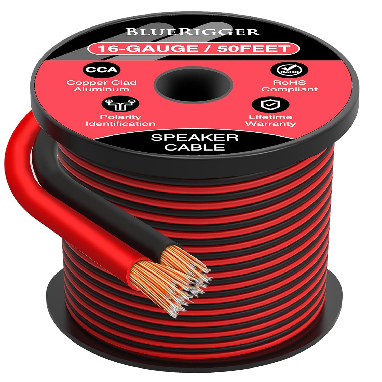 BlueRigger 16 Gauge Speaker Wire (50FT, 16 AWG, Speaker Cable, CCA, HiFi Stereo, Polarity Identification) – Car Audio Wire for Home Theater, Surround Sound Systems, Automotive Amps, Banana Plugs BlueRigger 16 Gauge Speaker Wire (50FT, 16 AWG, Speaker Cable, CCA, HiFi Stereo, Polarity Identification) – Car Audio Wire for Home Theater, Surround Sound Systems, Automotive Amps, Banana Plugs