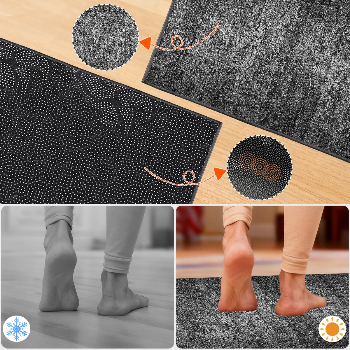 Tappeto Lungo per Corridoio 50 x 180 cm Tappeto Passatoia Corridoio Tappeti Cucina Antiscivolo Tappeto Cucina Lavabile in Lavatrice per Cucina Corridoio Camera da Letto Soggiorno Nero