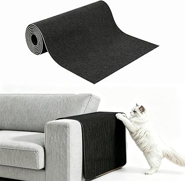 200x30cm Cat Scratching Mat Self-Adhesive Trimmable DIY Wall Scratcher, Extra Large Cat Scratch Mat for Furniture Sofa Protector, Thick Polyester Fiber Anti-Scratch Pad for Cats (Black)