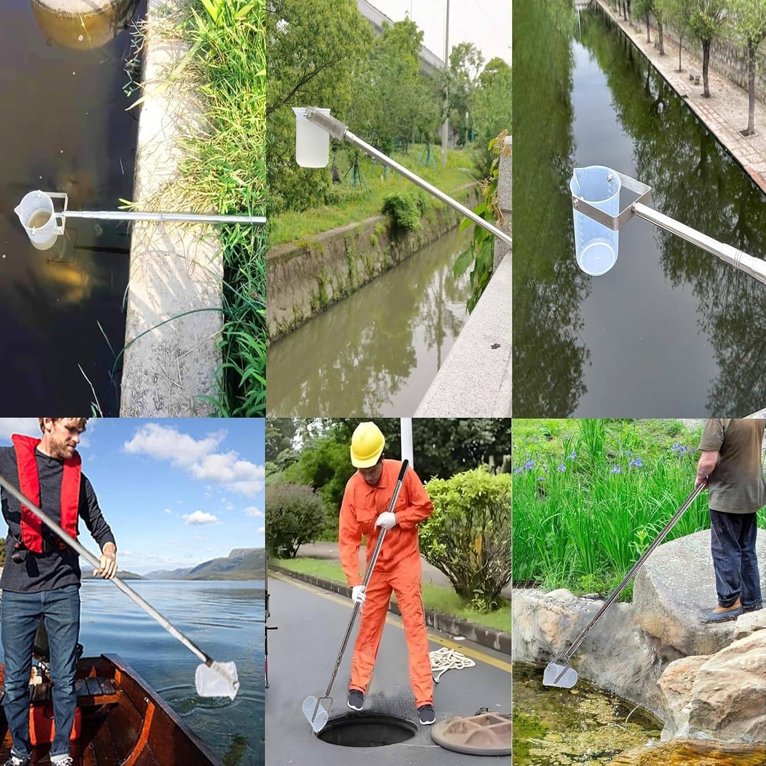 Verstellbarer 500 ml/1000 ml Teleskop-Wasserprobenlöffel, Edelstahl-Wasserqualitätsprobenwerkzeug, einziehbarer Eimer 1,5 m - 7 m für Feldtests und Analysen