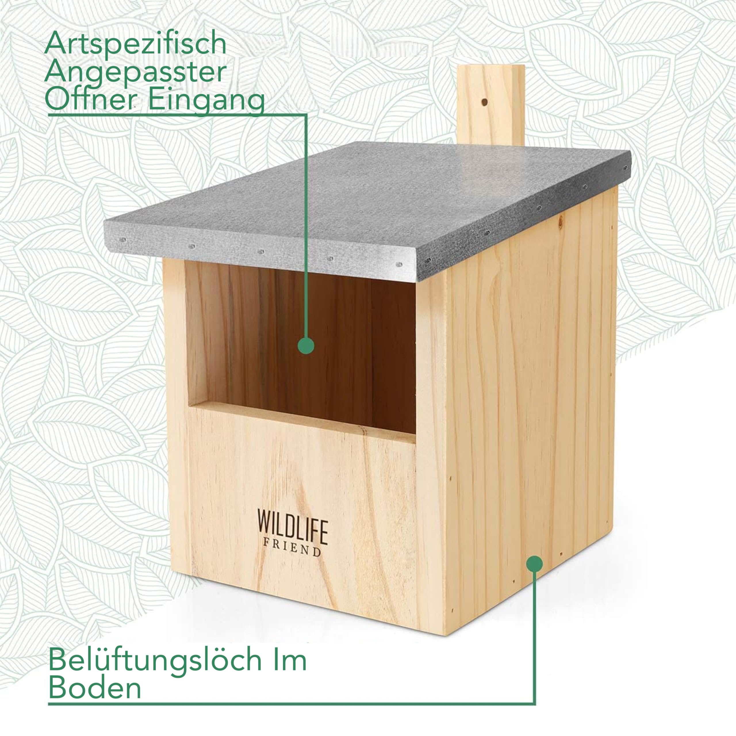 WILDLIFE FRIEND I Nistkasten Rotkehlchen & Co mit Metalldach nach NABU aus Massivholz für - 100% Wetterfest – Halbhöhle für Gartenrotschwanz, Nistkasten & Brutkasten für Nischenbrüter