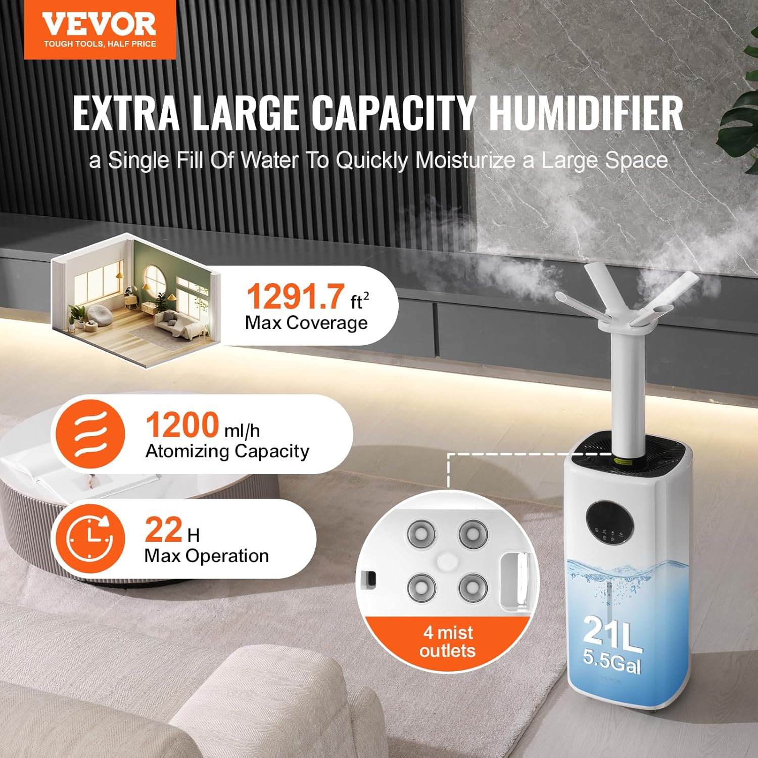 VEVOR Commercial Humidifier with all parts laid out for assembly.