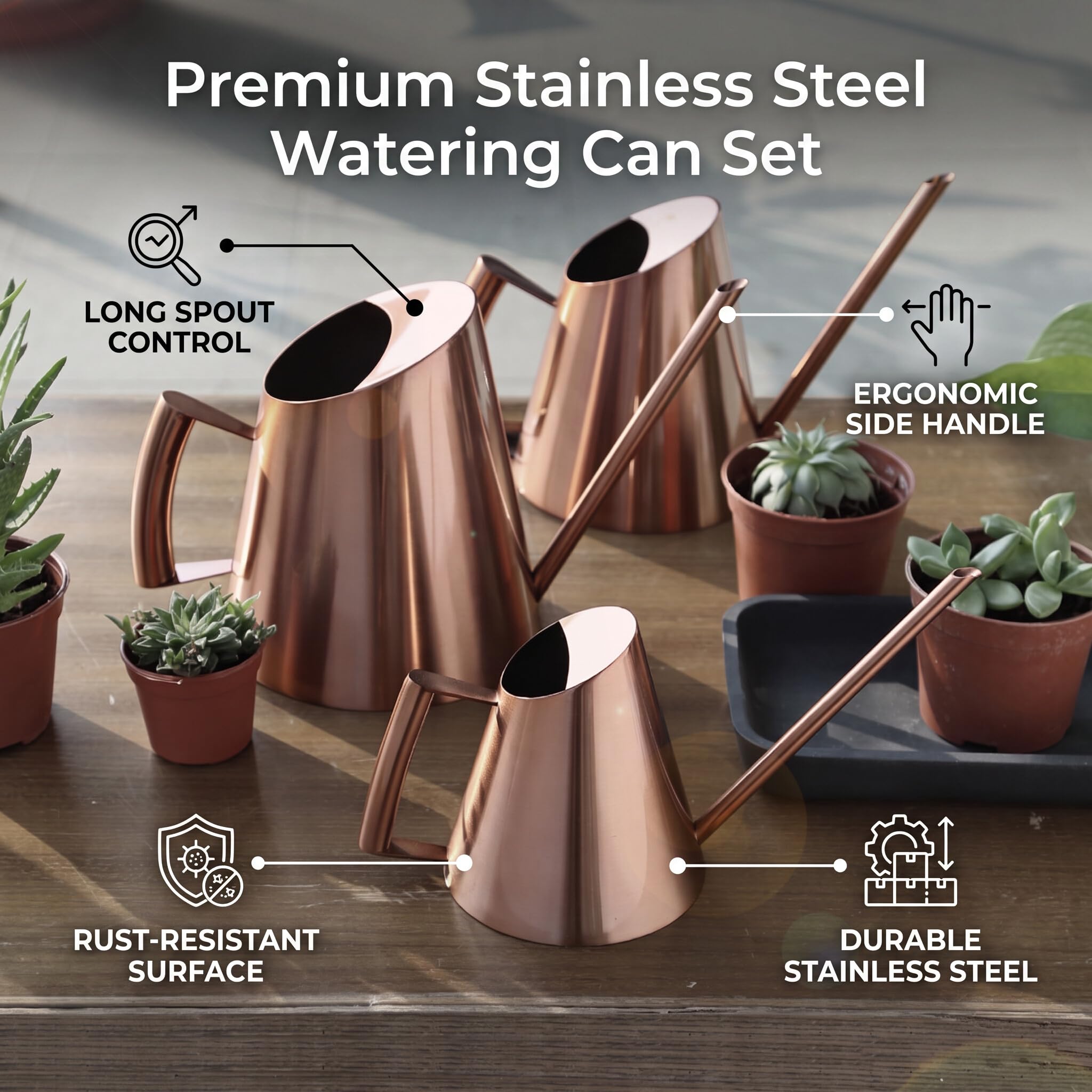 Jeffergarden Succulent Long Bec Arrosoir en Cuivre pour Plantes D'Intérieur Arrosoir Pot Long Bec étroit Intérieur bonsaï Fleur Bronze coloré Jardinage Bouilloire Bureau Enfants (L)