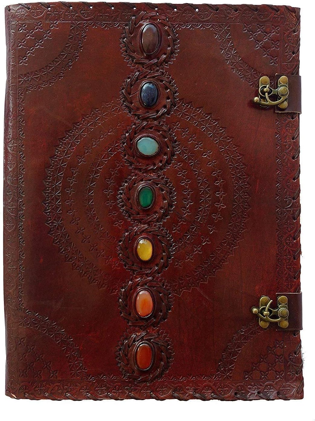 GENUINE LEATHER ART Leather Journal Seven Chakra Medieval Stone Embossed Handmade Book of Shadows Notebook Office Diary College Book Poetry Book Sketch Book 10 x 13 Inches