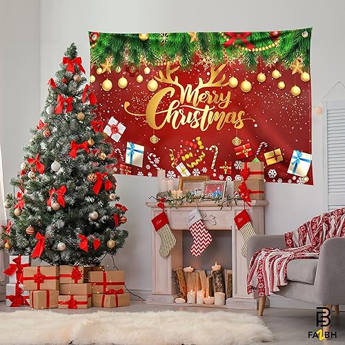 Miniatura 2 de Cartel de Feliz Navidad extragrande de 6 x 4 pies, decoraciones de Navidad rojas y doradas, decoraciones de fiesta de Navidad, fondo de fotos,