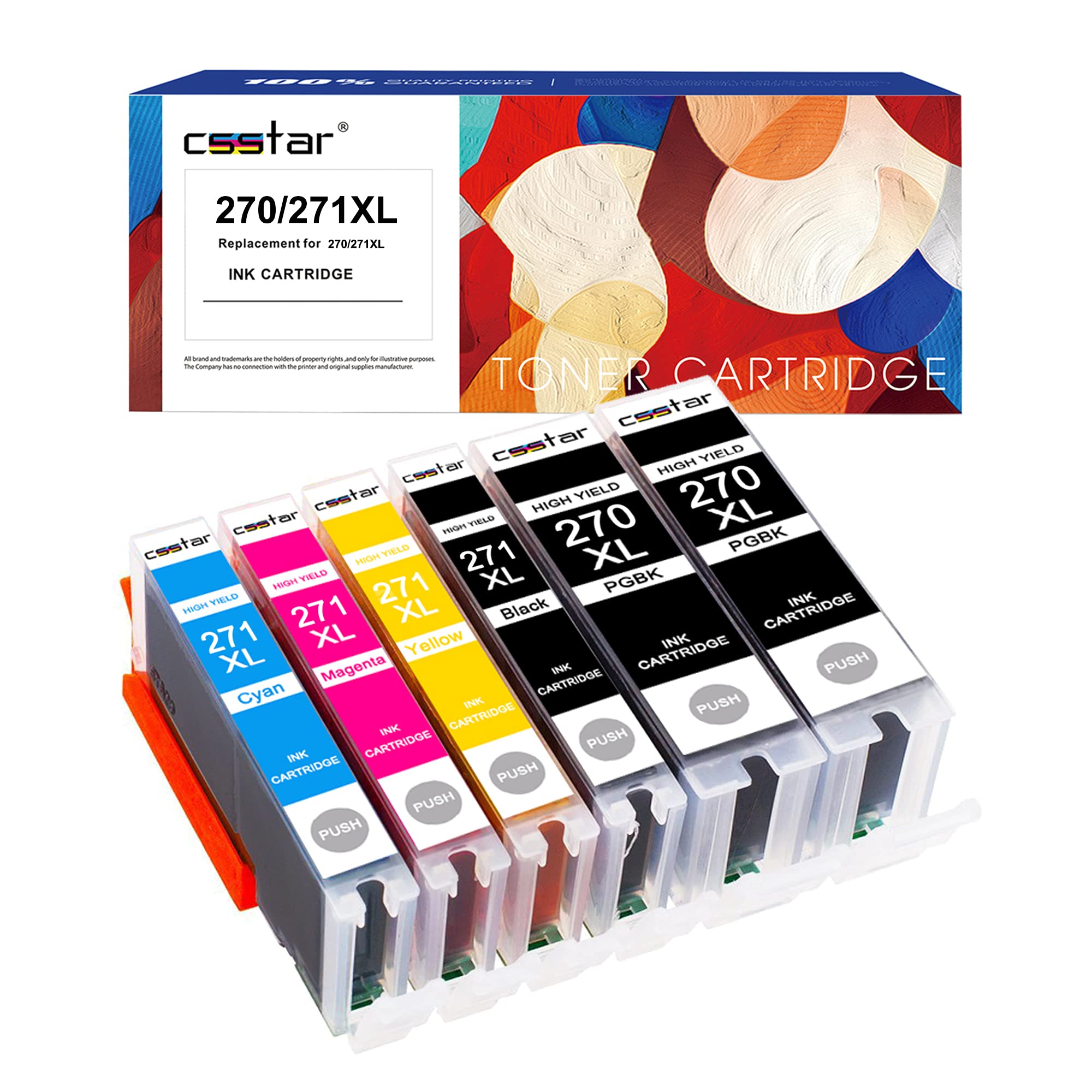CSSTAR Compatible Canon 270 271 PGI-270 CLI-271 XL Ink Cartridges Replacement for PIXMA TS6020 TS5020 TS8020 MG6821 MG7720 TS8020 TS9020 MG6820 MG5722 Printer - 2 PGBK & BK/C/M/Y, 6-Pack (NO Grey Ink)