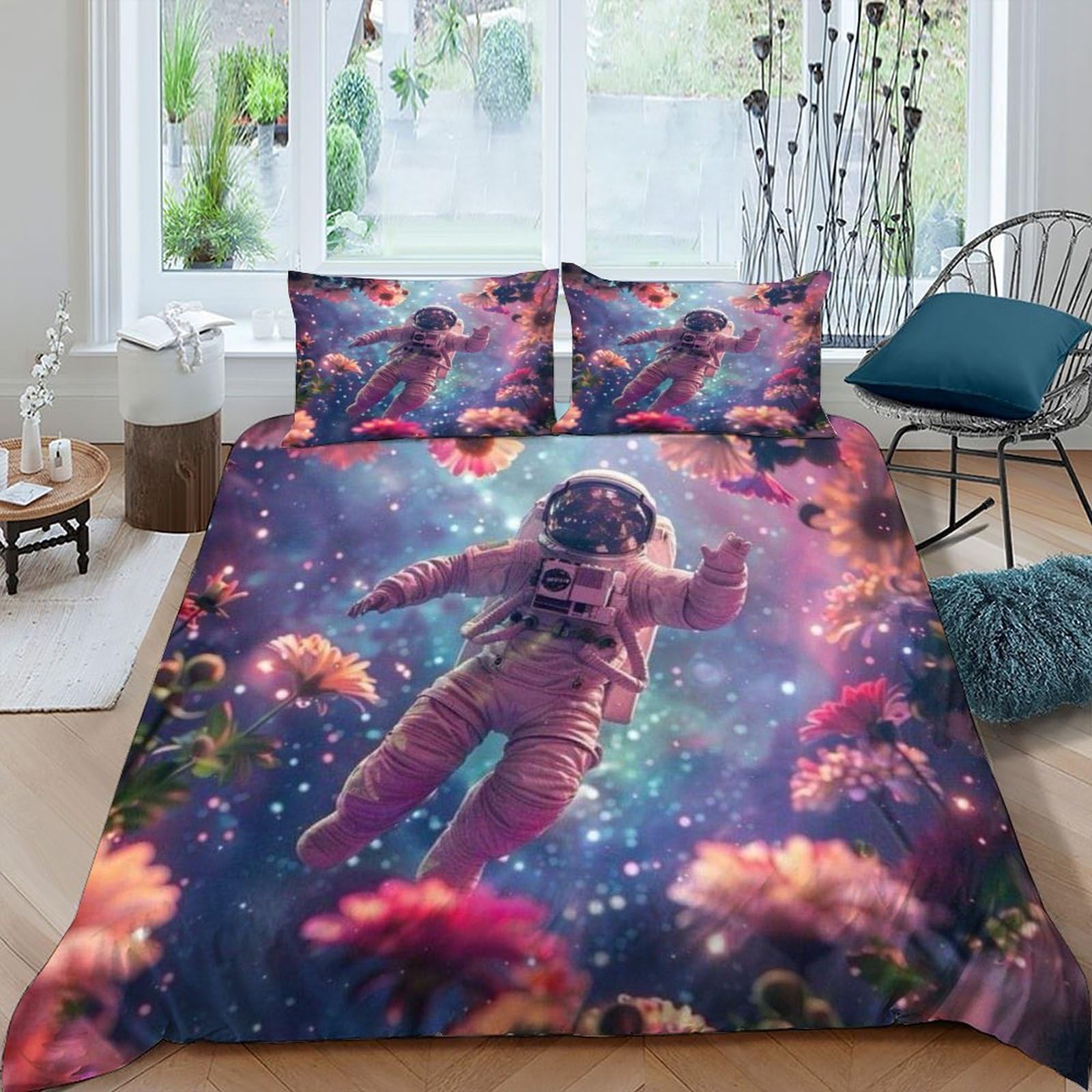 Housse de couette astronaute king size 220x240cm avec 2 taies d'oreiller