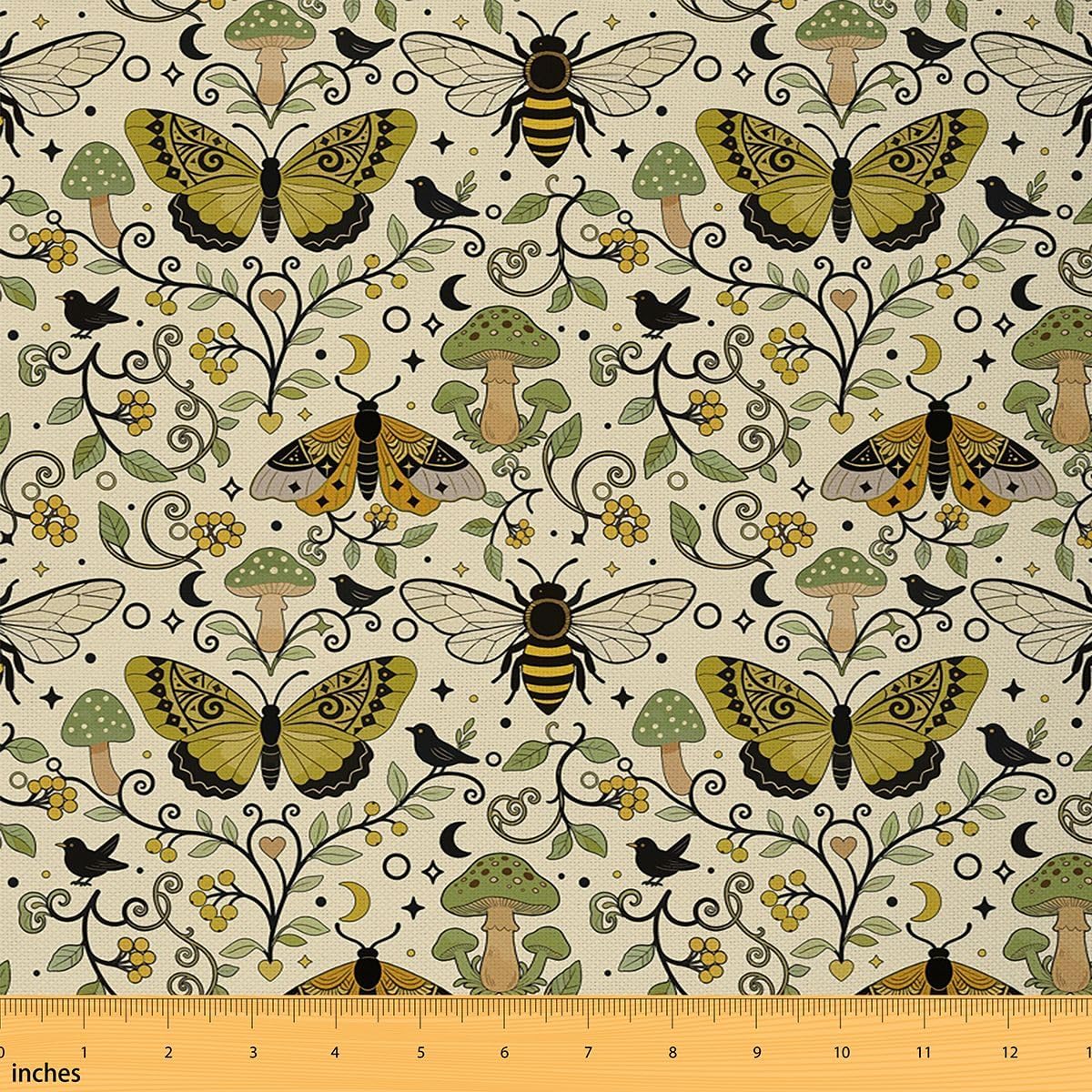 Boho Style Waterproof Fabric by The Yard Retro Watercolor Flowers Rustic Plant Home DIY Fabric by The Yard Tribal Abstract Bohemian Plants Upholstery Fabric for Arts Craft Quilting Sewing,3 Yards