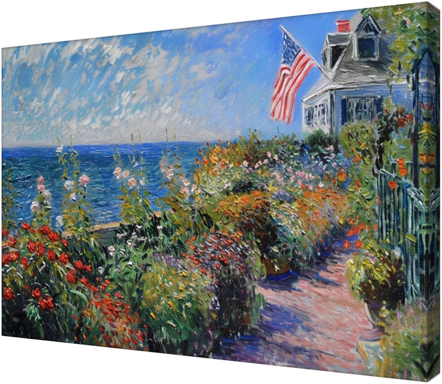 Framed Patriotic American Flag Wall Art-4th Of July Usa Samsung Frame Tv American Flag Painting Poster For Patriot Room Decor-Neutral Floral Art Print Picture For Apartment Decor