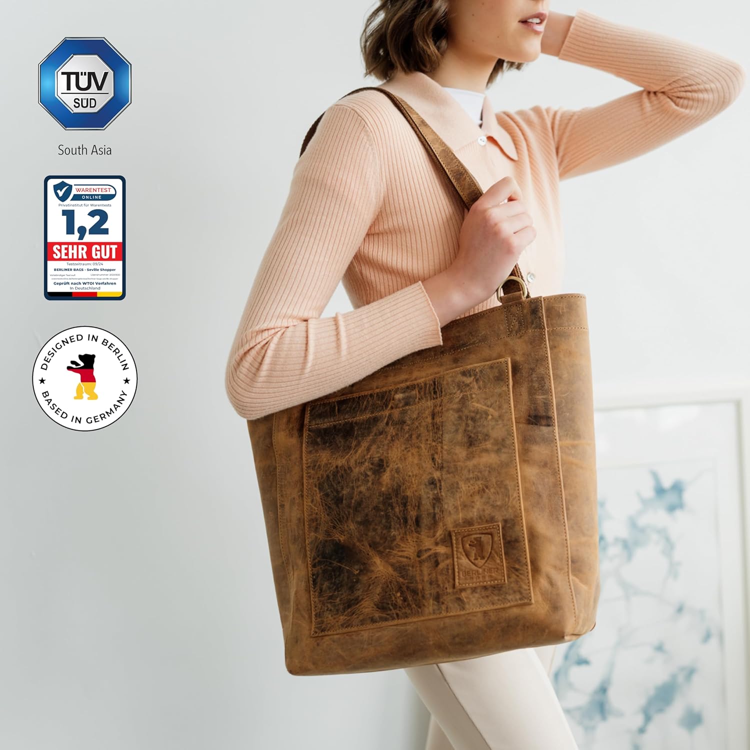 Berliner Bags Vintage Genuine Leather Tote Bag Seville, Handbag, Large Shopper for Women - Image 3