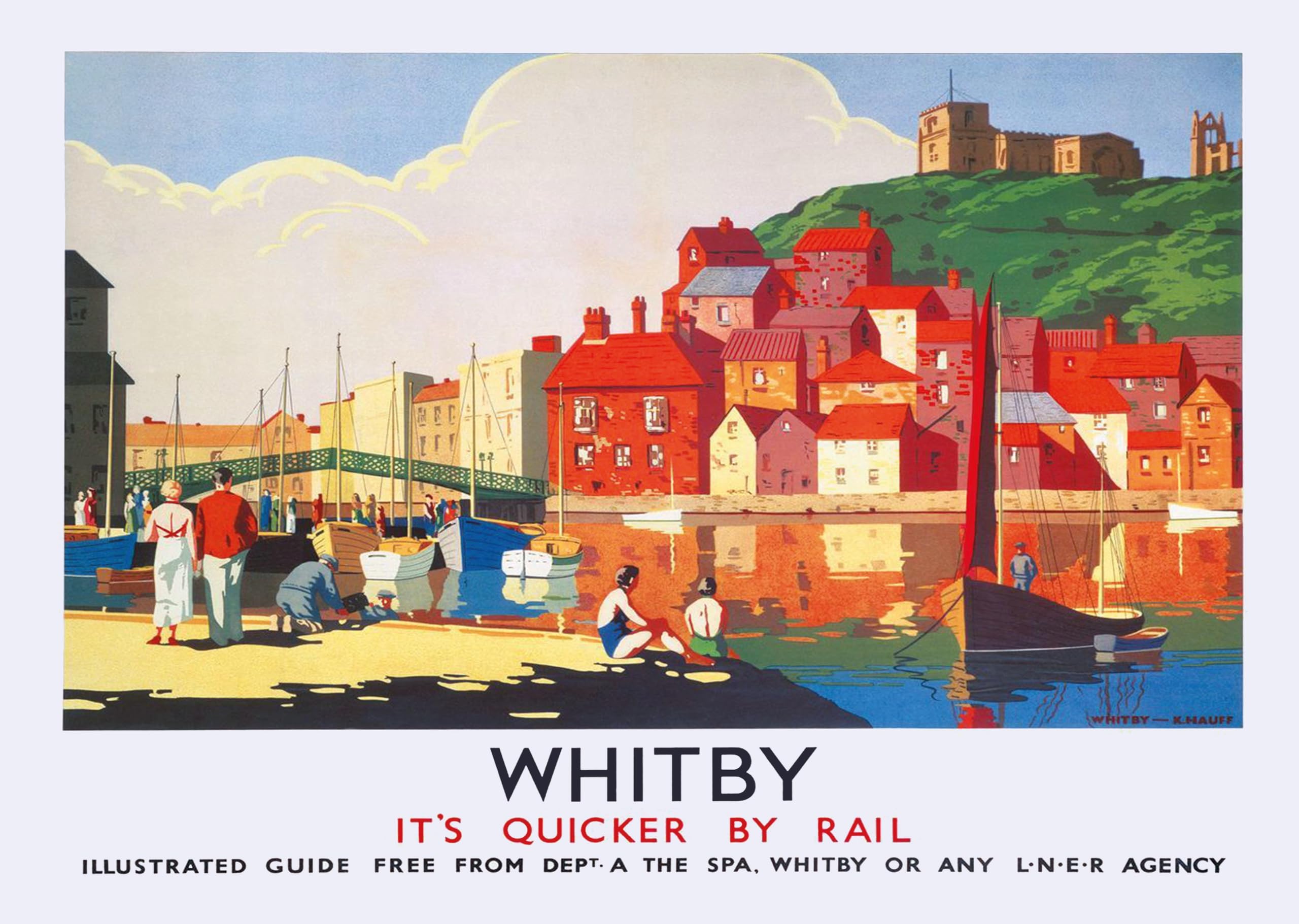 Rpw Roystone Print Works Multicoloured Whitby Yorkshire Vintage Wall Art Railway Travel Poster A4 And A3 Size 250Gsm Print (A3)