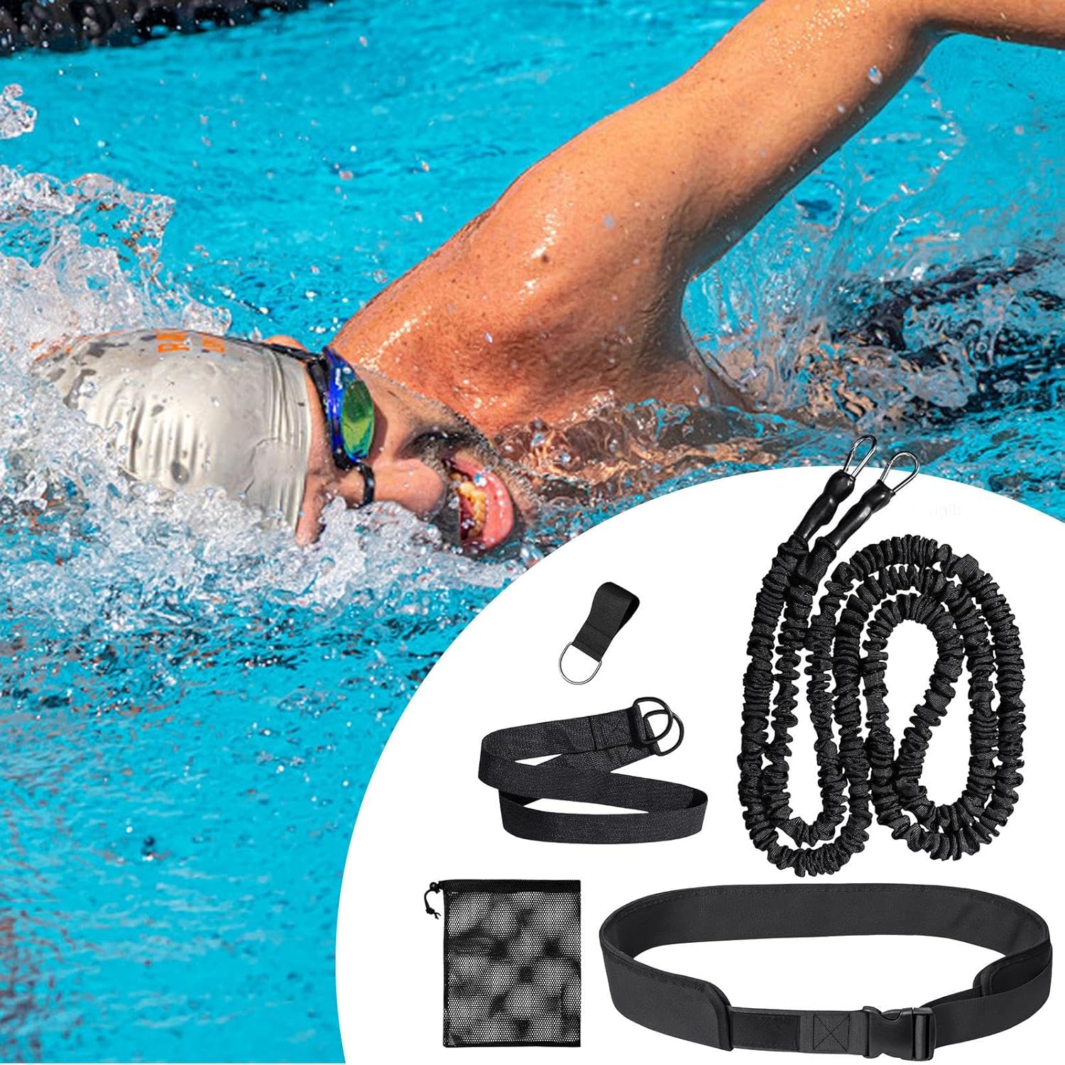 Genérico Swimming Training Belt | Adjustable Strap with Pocket | Resistance Band for Swimming - for Adults Beginners and Women Exercise Floating Fitness Swimming