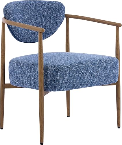 Miniatura 11 de Modern Woven Fabric Arm Chair for Dining Room, Living Room, Bedroom, Desk and Table & Chair Sets - Comfortable Seating with Metal Frame,White