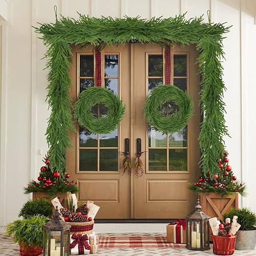 Miniatura 4 de Krissing Paquete de 2 guirnaldas de pino Norfolk, 17.2 pies, guirnalda de vegetación artificial de Navidad de tacto real, vid de vegetación