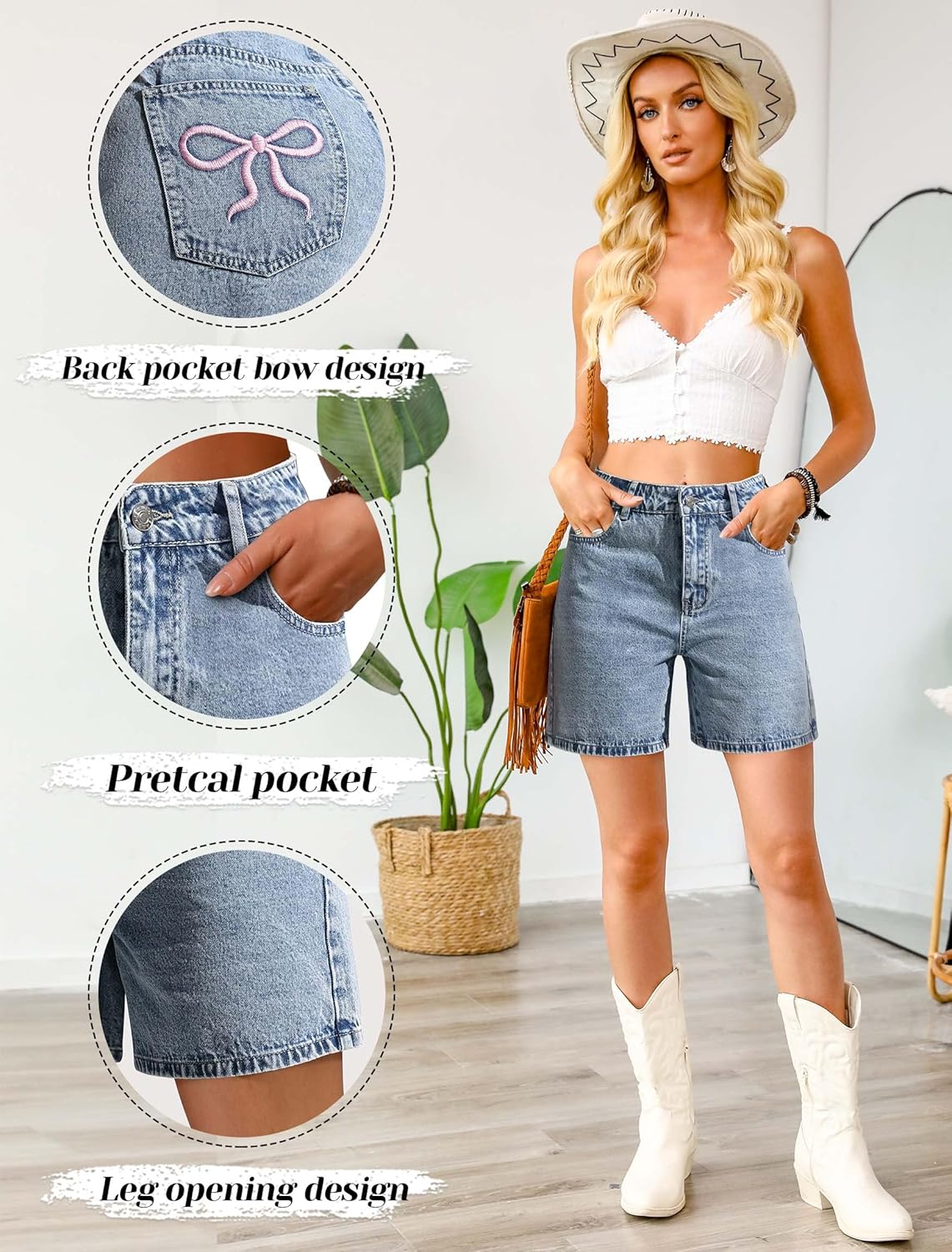 Eddoyee Women Bermuda Denim Shorts - High Waisted Baggy Denim Jorts Loose Fit Wide Leg Jean Shorts with Pockets - Image 4