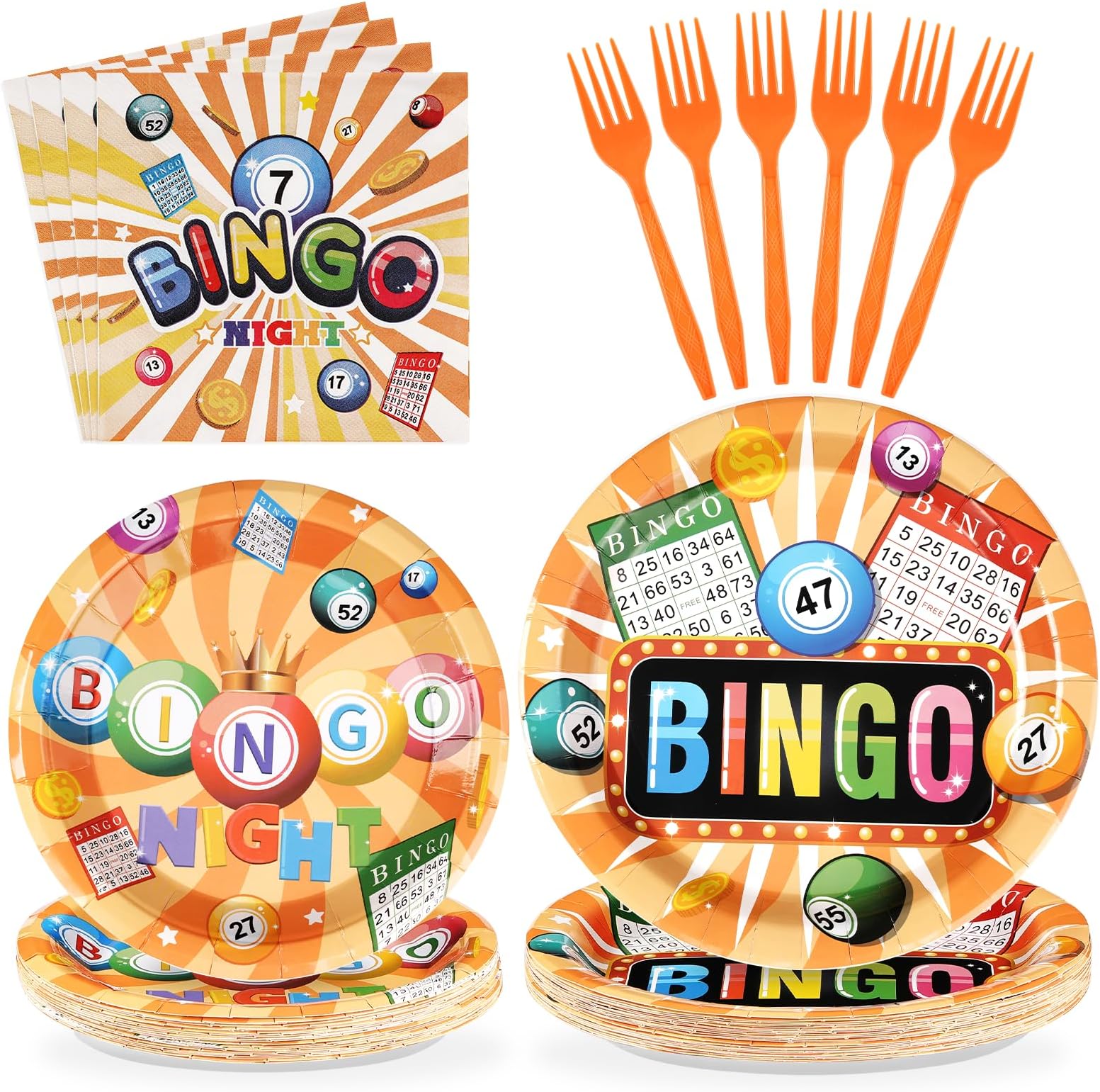 96Pcs Bingo Party Supplies Colorful Bingo Night Plates and Napkins Disposable Tableware Sets Bin-go Theme Birthday Decorations Favors for Adults Boys Girls Family Game Night Decorations Serves 24