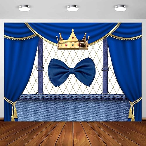 Miniatura 1 de Telón de fondo de cumpleaños para niños, diseño de caballero, esmoquin, arco para niños, corona de feliz cumpleaños, baby shower, fotografía de