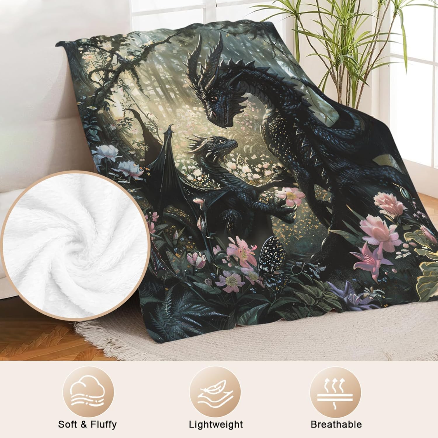 Dragon Throw Blanket Ultra Soft Dragon Mom Kids Flannel Blanket Lightweight Cozy Print Blankets Gift for Women and Men Couch Sofa Bed 60" x 50"