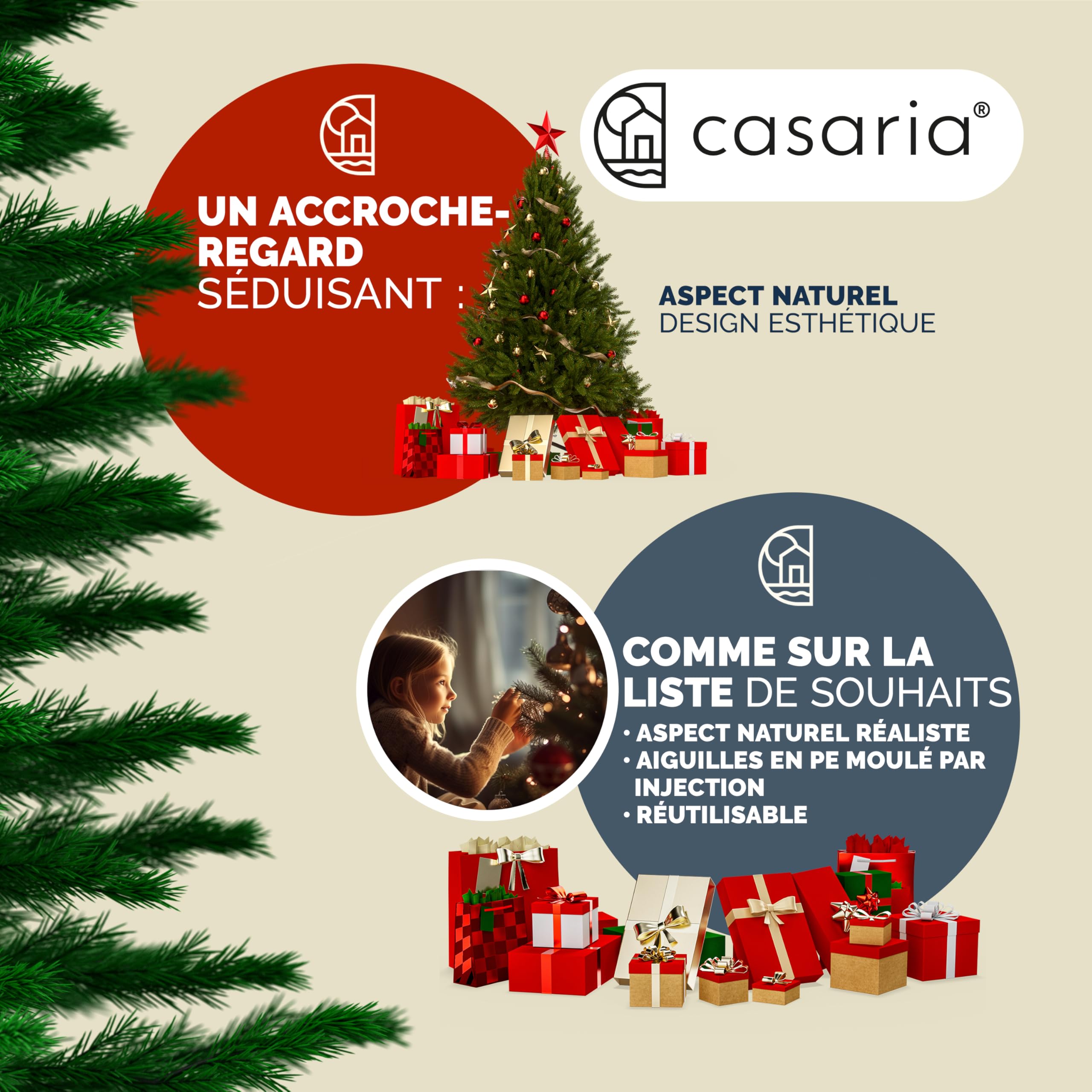 CASARIA® Sapin de Noël Artificiel 140 cm Vert Pied métal 470 Branches PE Imitation Parfaite décoration de noël fêtes Arbre de noël réutilisable