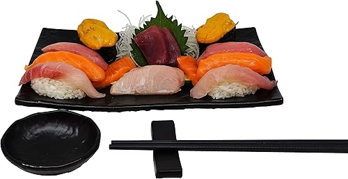 Miniatura 5 de Juego de sushi para dos: platos de sushi, cuencos de salsa de soja, palillos, incluye soportes para palillos