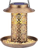 SweetFull Solar Bird Feeder Outdoor Hanging Metal Lantern for Cardinals - Heavy Duty 2LB Capacity with S Hook, Ideal Gift for Bird Lovers