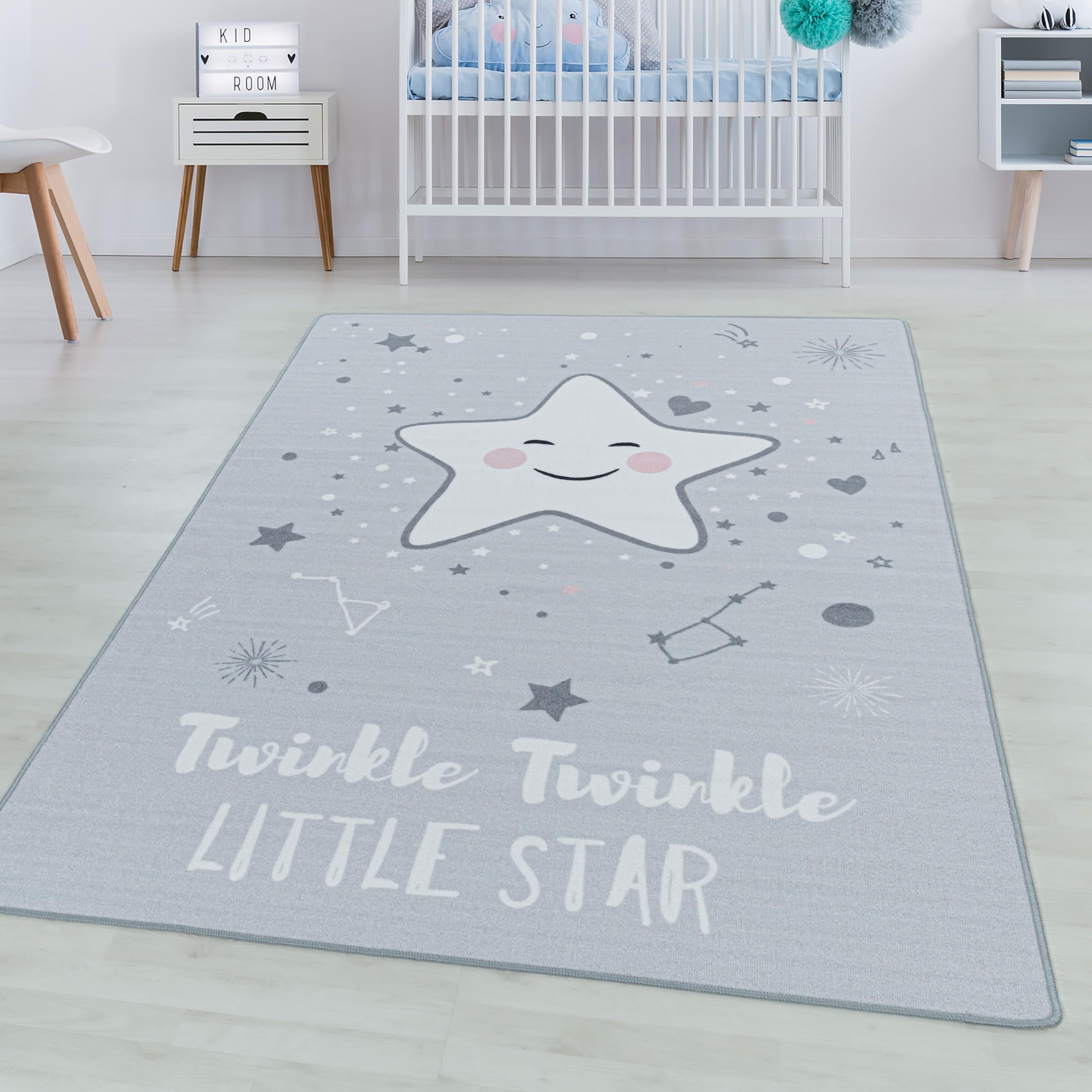 SIMPEX KinderTeppich, Sterne-Design, Teppich Grau, 100 x 150 cm, Teppich für Kinder, Teppich Kinderzimmer