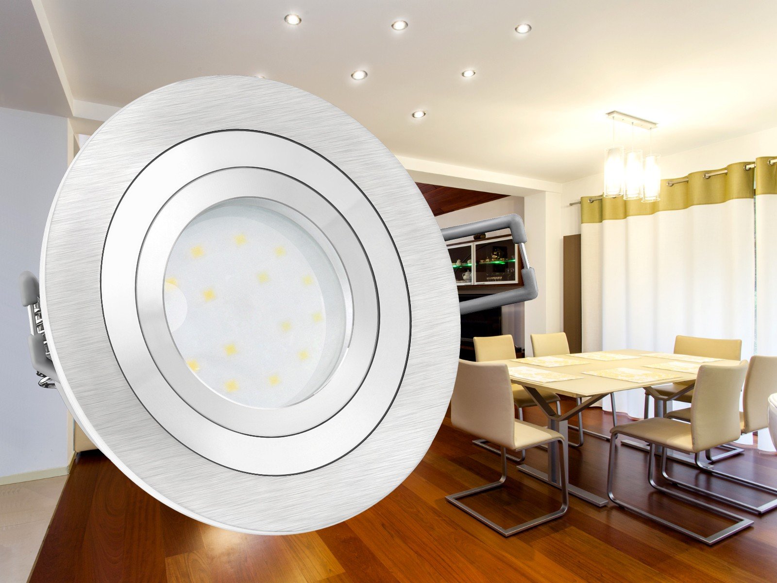 SSC-LUXon 6 Stück RF-2 LED Einbaustrahler Set flach 230V - Einbauspot schwenkbar mit 4W LED Modul LumiFLEX Lichtfarbe warm/neutral/kalt - kein Trafo nötig