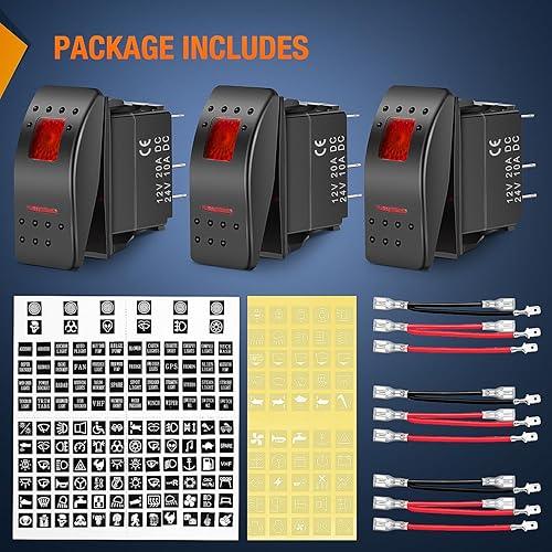 Miniatura 8 de Nilight Paquete de 3 interruptores basculantes con calcomanías de brillo nocturno para bricolaje, encendido y apagado de 5 pines SPST, luz LED,