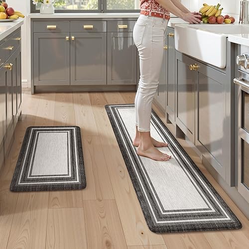 Miniatura 7 de KIMODE Juego de 2 tapetes de cocina antifatiga, estilo bohemio, vintage, antideslizantes, impermeables, ergonómicas, acolchadas, cómodas para