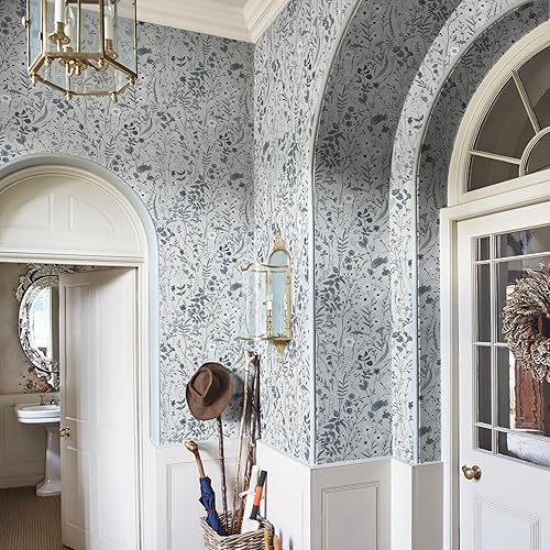 Miniatura 6 de JiffDiff Papel tapiz floral para despegar y pegar, papel de pared blanco y negro de 473 x 17.3 pulgadas, papel tapiz de madera silvestre floral de