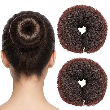 2PCS 20cm Women Donut Hair Bun Maker Ring Style With Sponge Foam For Snap Roll Shaper Ballet Accessories In Brown
