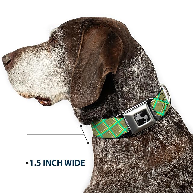 Foto 7 de 8 de Buckle Down 13 - 18 "Alambre Rejilla marrón/Verde/Amarillo Collar de Perro Hueso, Amplia pequeña