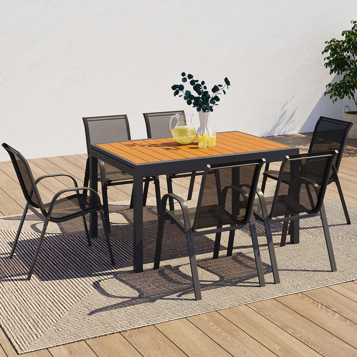 IDMarket - Salon de Jardin Poly Table Extensible 135-270 CM et 12 chaises Bois et Gris foncé