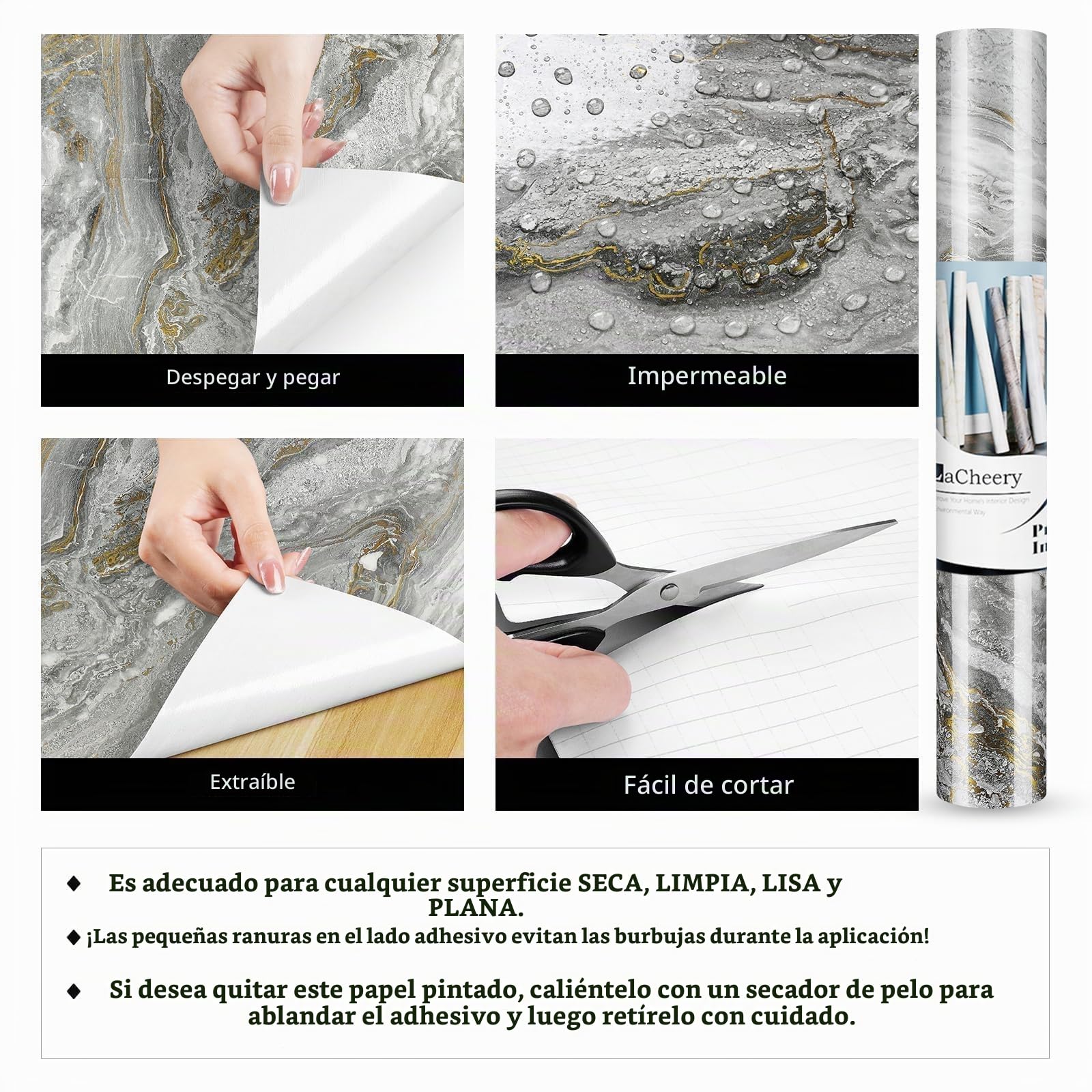 LaCheery 90cm x 400cm Vinilo Adhesivo Muebles Encimera Marmol Papel Adhesivo para Muebles Gris Oscuro Dorado Impermeable Papel Pintado Autoadhesivo Marmol Moderno para Cocina Encimera Mesas Puertas