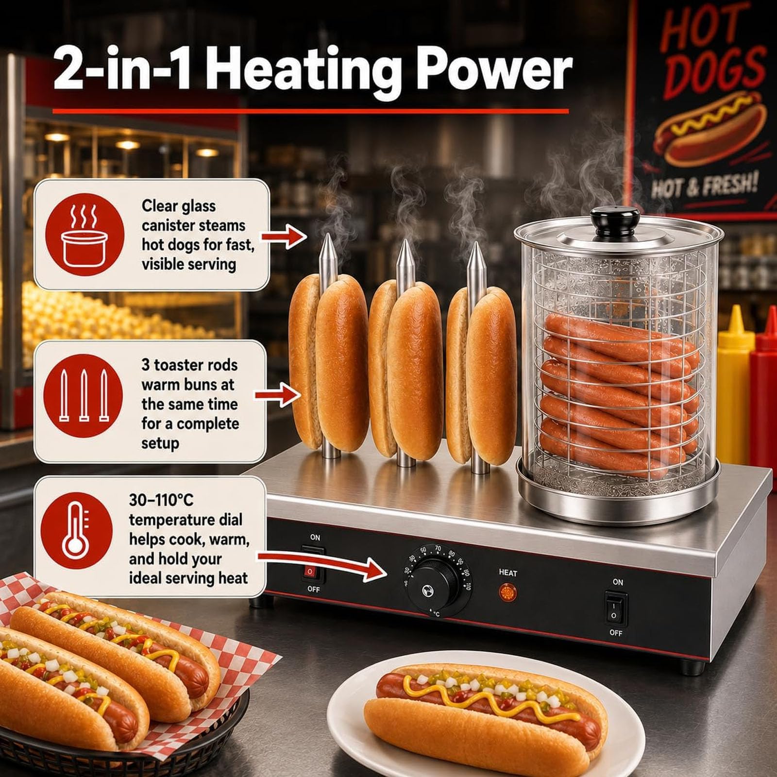 Appareil électrique à hot-dogs et réchauffe-pain, machine à hot-dogs