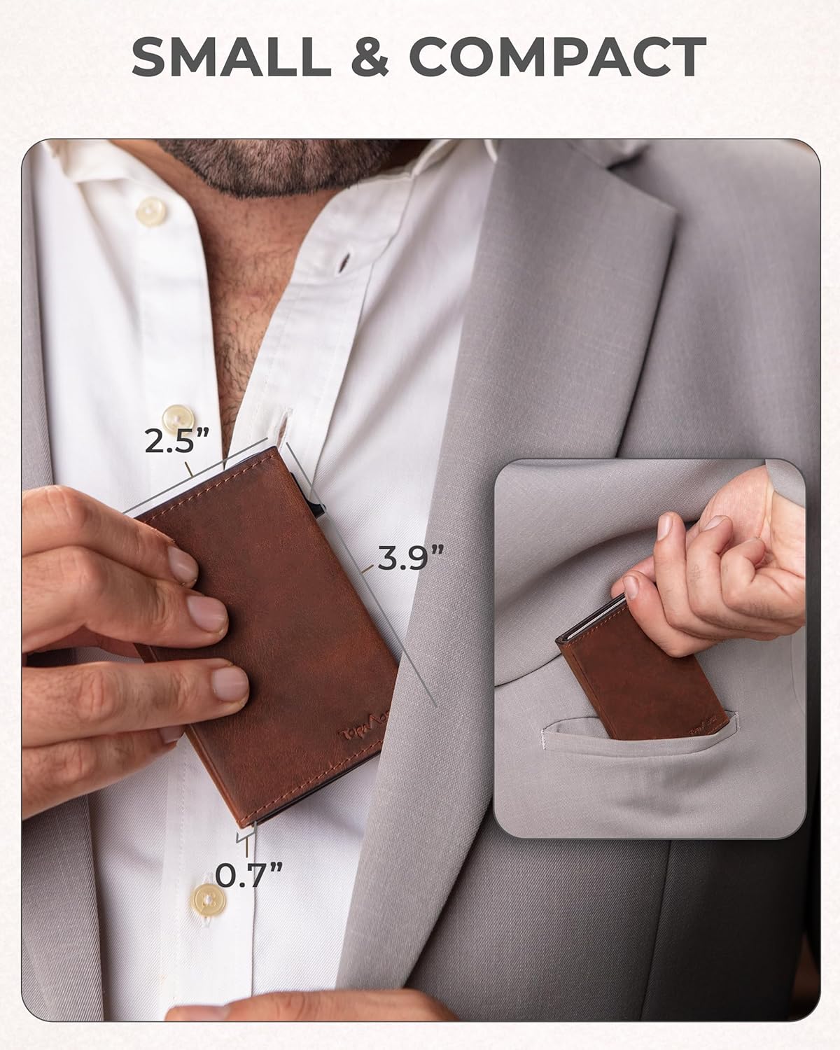 TopMost Genuine Leather Pop Up Wallet for Men, Credit Card Holder, RFID Blocking Ridge Wallets for Men with ID Window, Slim, Minimalist, 5-9 Card Capacity & Cash Bills, Brown Camel - Image 7