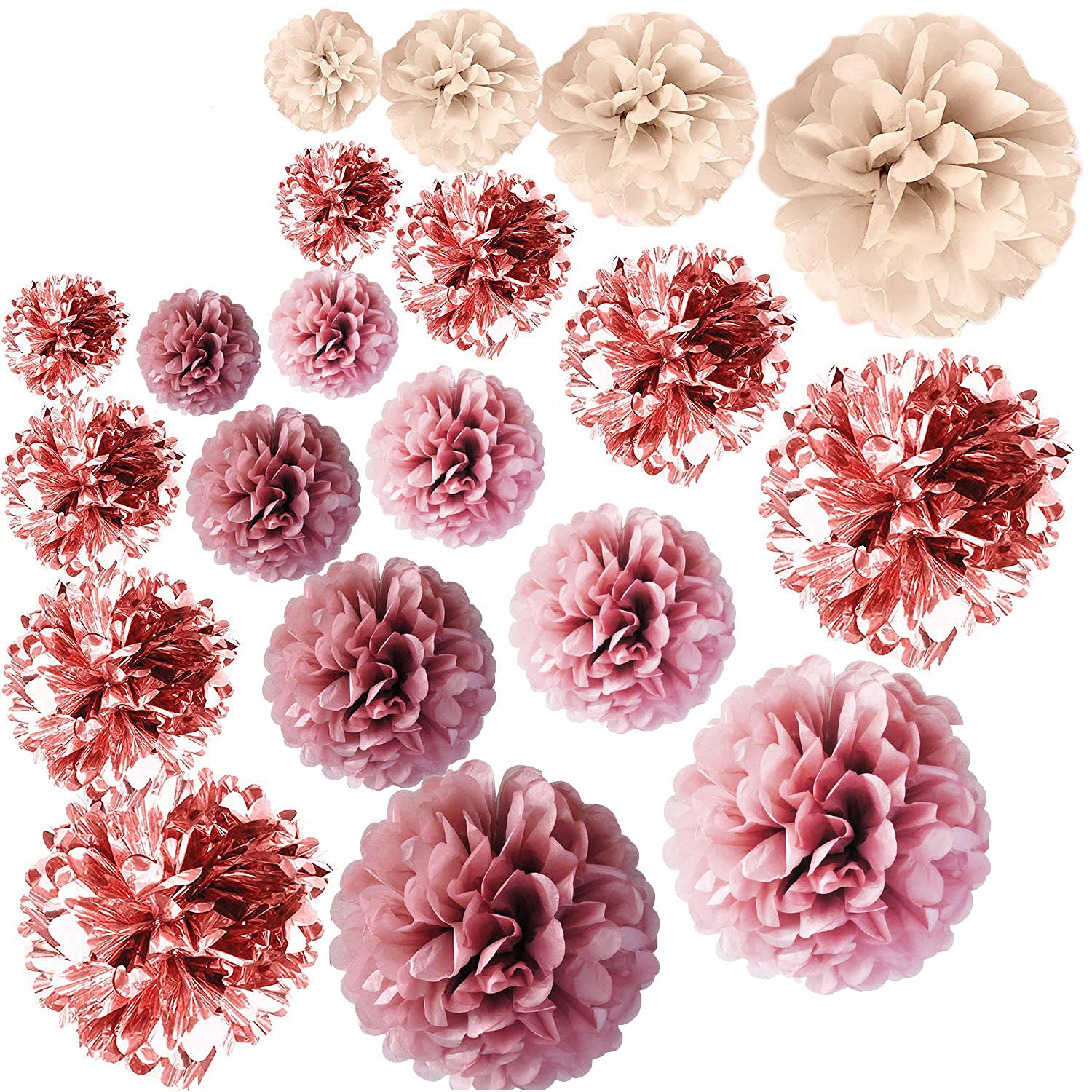 Fleurs en papier de soie pour mariage et baby shower déco kaki et or rose