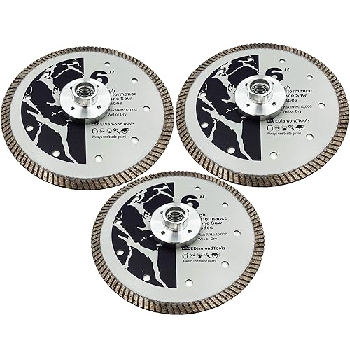 Miniatura 4 de Hojas de sierra de onda turbo de 6 pulgadas para granito, mármol, arenisca y otras piedras naturales, altura de segmento de 0.394in, eje de 78 a 58