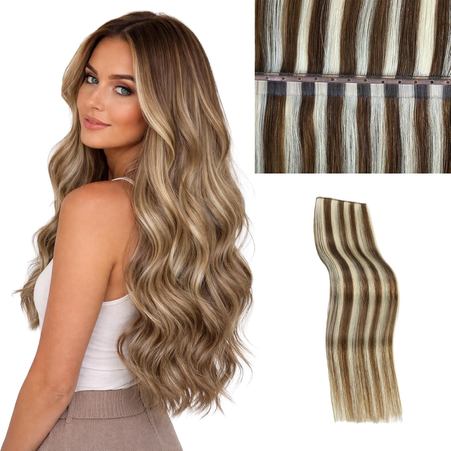 Butterfly Weft Hair Extensions Human Hair 16 Inch 50g, Invisible Double Layer PU Weft, Glueless Micro Bead Install, Lightweight Seamless Hair Extensions Jet Black