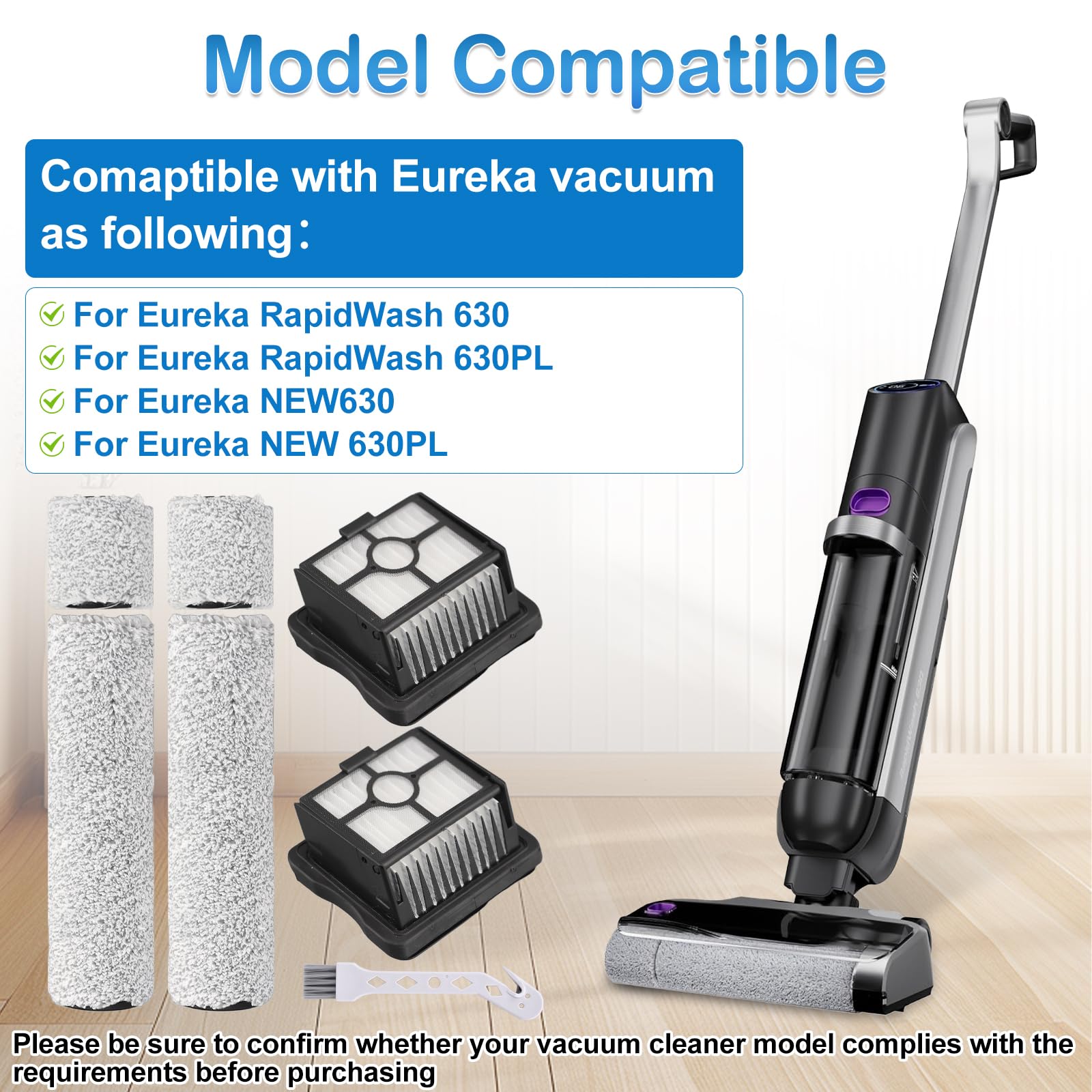 Rodillo de cepillo y filtro de repuesto compatibles con Eureka RapidWash 630