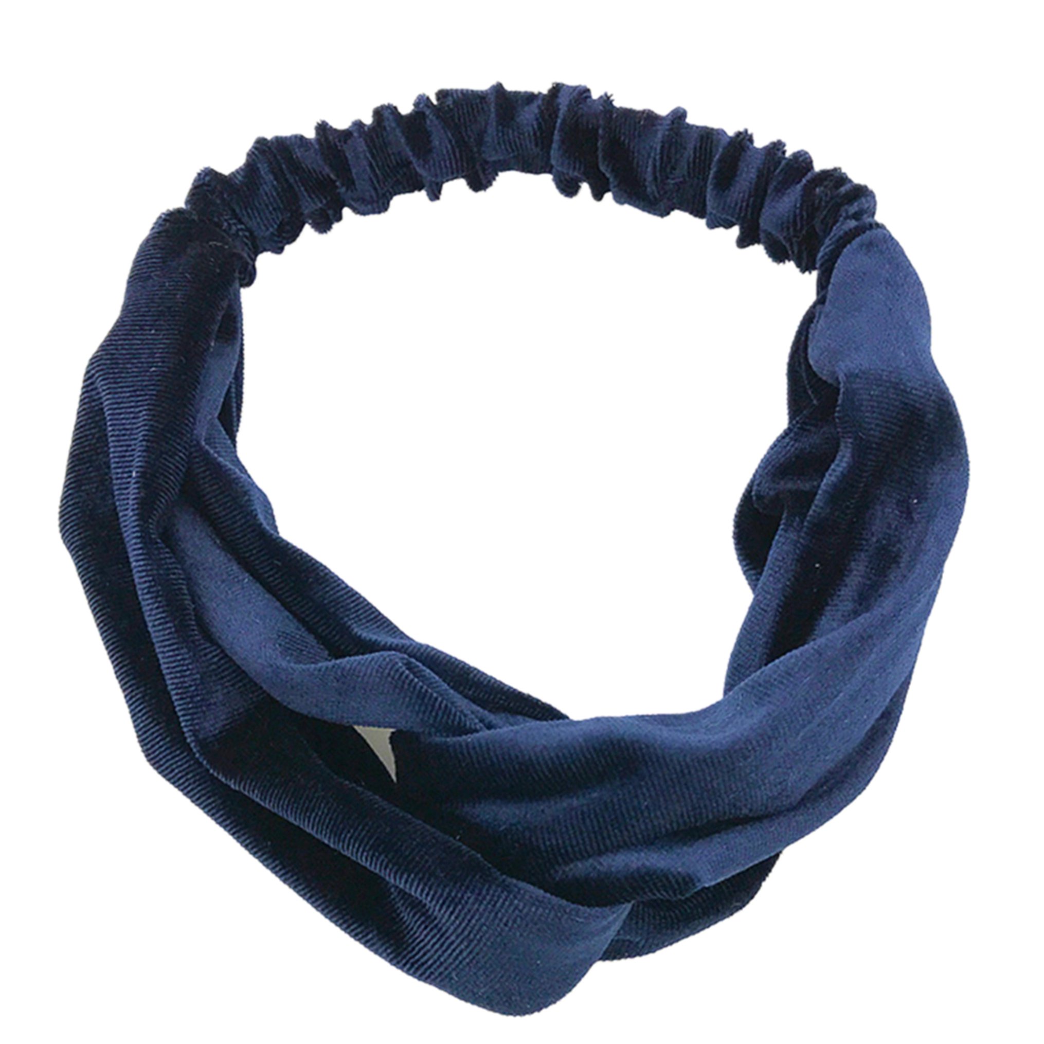 Shimmer Velvet Twist Knot Headband Elastic Plain Turban Hairband Yoga Sport Lady (Navy Blue)