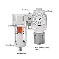 Vista 2 de NANPU Regulador de filtro de aire comprimido NPT de 3/8 pulgadas combinado a cuestas, elemento de 5 micrones, cuenco de polietileno, drenaje