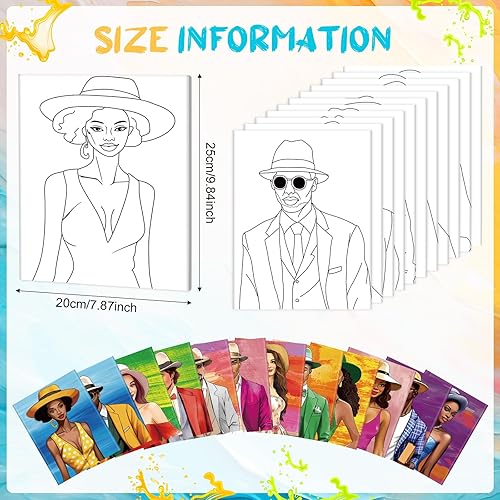 Miniatura 2 de Qeeenar Paquete de 12 suministros de pintura en lienzo prepintados que incluyen lienzos preimpresos, cubos, pinceles, paletas, cuchillos, batas