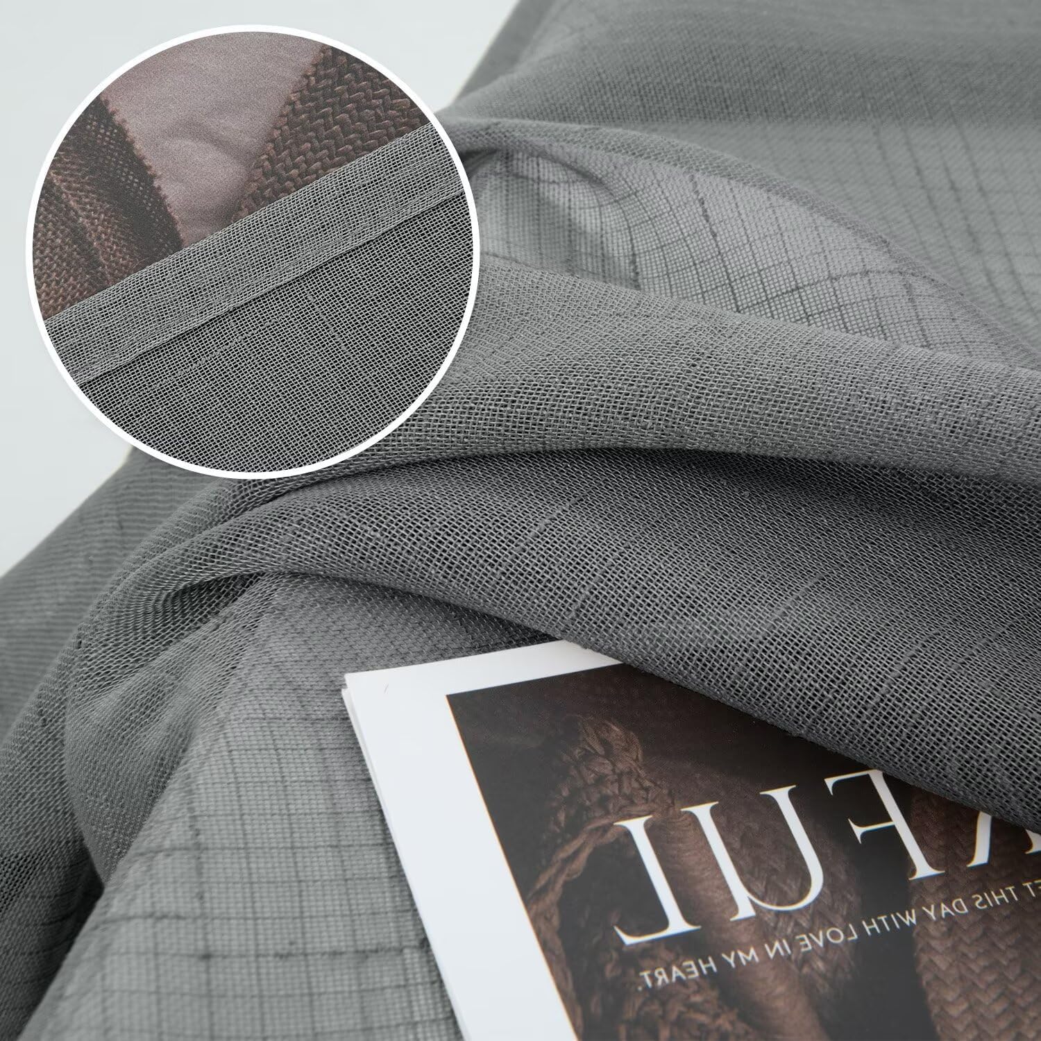 Outdoor Linen Sheer Curtains for Patio Waterproof, 2 Panels Rod Pocket Indoor/Outdoor Sheer Curtain for Pergola, Porch, Cabana and Gazebo，Gray 52 x 95 Inch