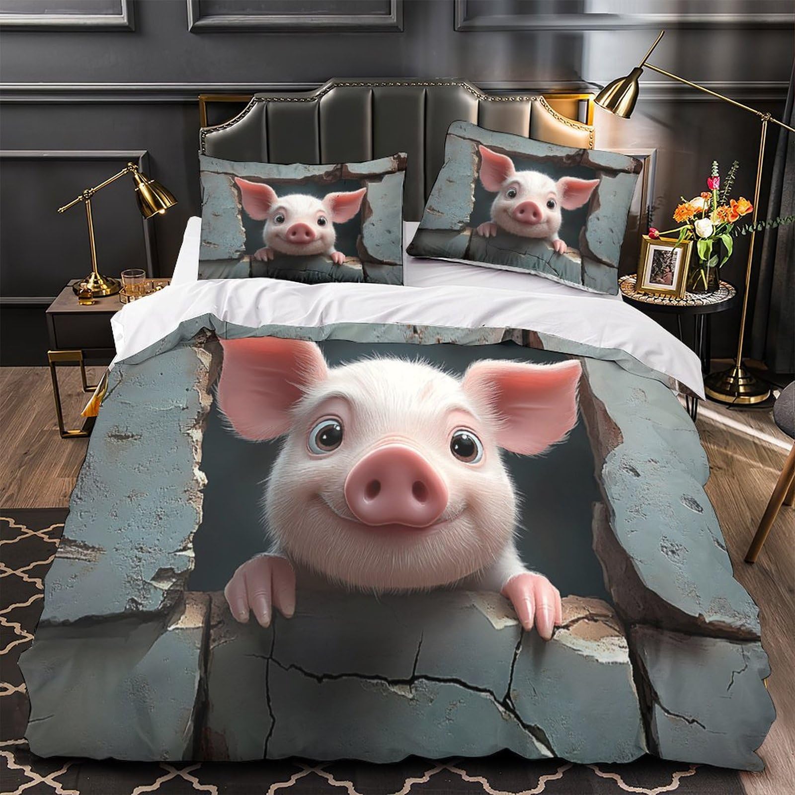 Parure de lit cochon 3D idéale pour décorer une chambre d'ado