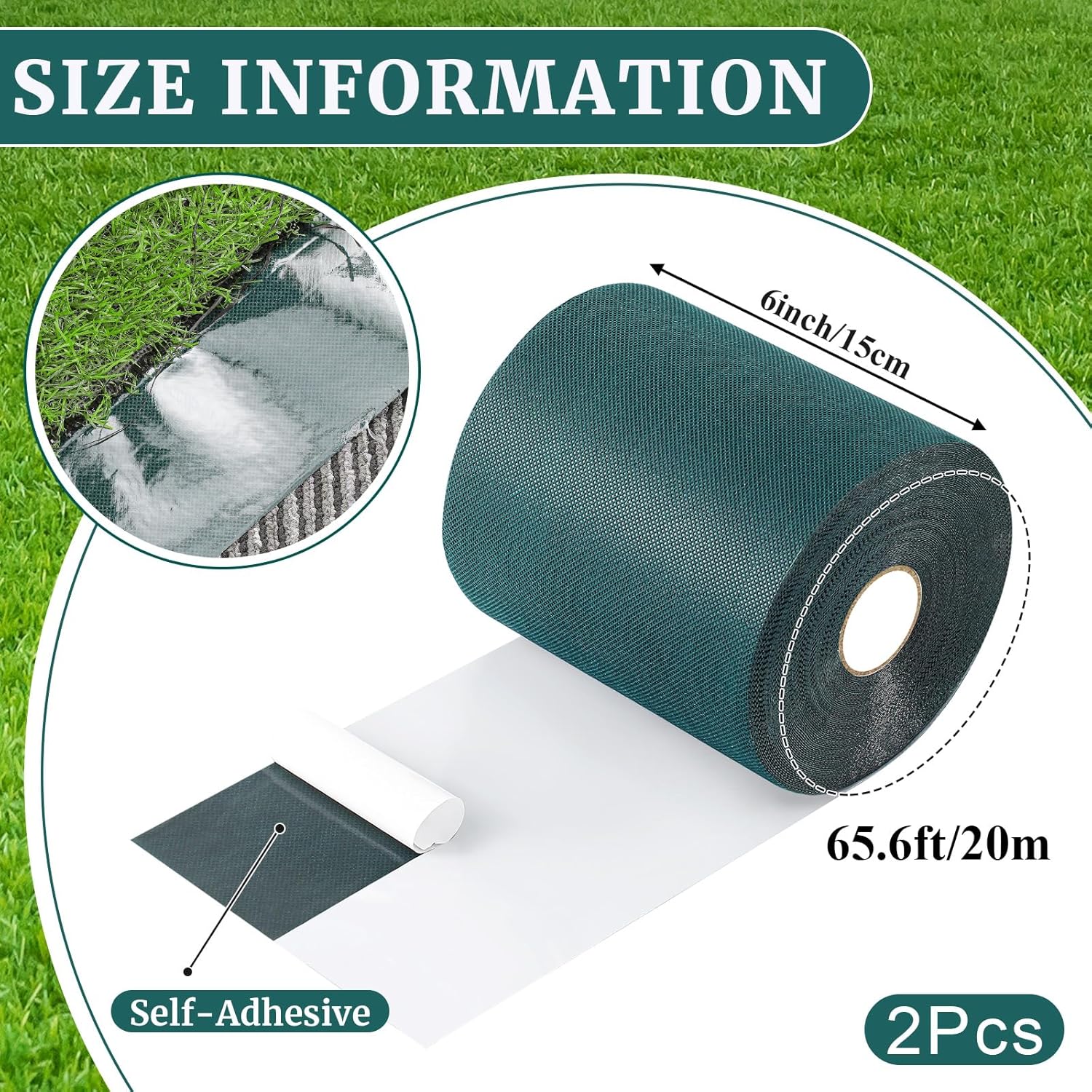 Gersoniel 2 Rolls 6 in x 65.6 ft Self Adhesive Turf Seam Tape Artificial Grass Turf Tape for Artificial Lawn Carpet Jointing, Indoor Outdoor Rug, Pet Grass Mat Connecting