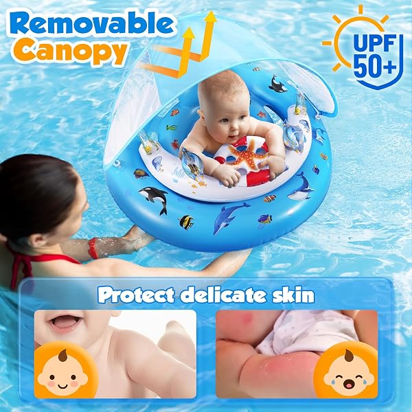 GLOPUS Bouee Bebe, Bouée Bébé, Bouee Bebe Piscine avec Pare Soleil UPF 50+, Piscine Empêcher Le Retournement Flotteur de Piscine pour Tout-Petits pour 6 à 36 Mois - 4