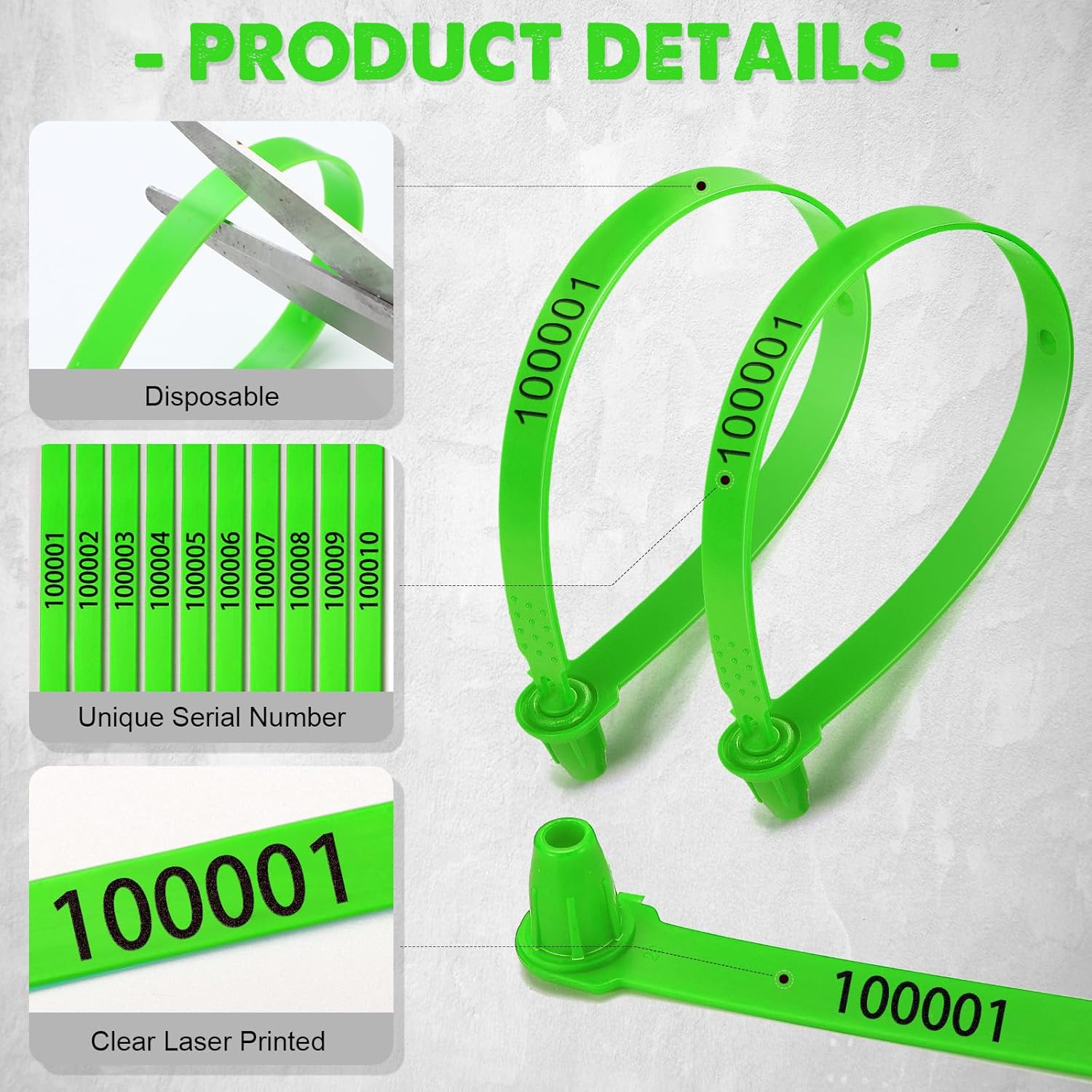 1000 Plastic Truck Door Seal Security Seals Tamper Evident Tite-Lock Security Tags Numbered Safty Disposable Locks for Trailer Logistics Transport Package Shipping (Green) - Image 5